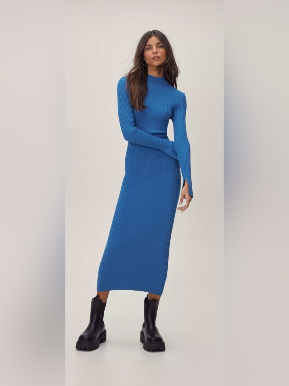 Nasty Gal Ribbed Long Sleeve Knit Maxi Dress - Cobalt Blue